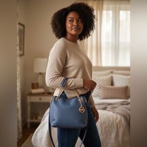 MICHAEL Michael Kors Slate Blue Denim Jet Set‎ Shoulder Hand Bag Gold Chain